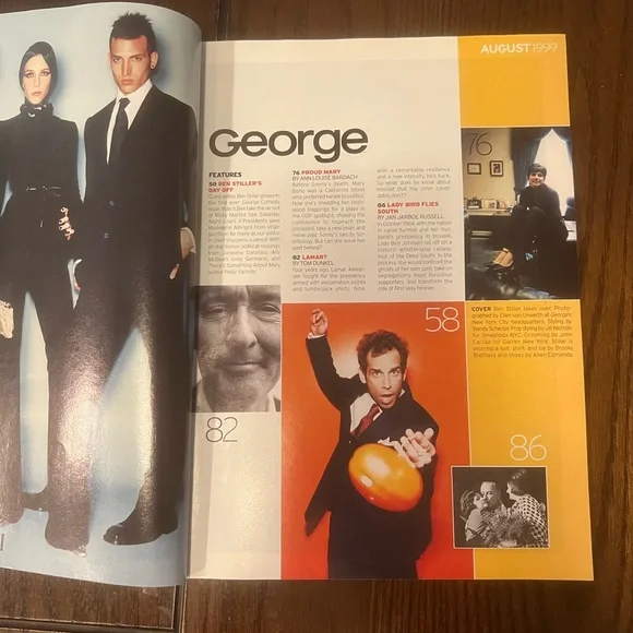 George Magazine August 1999 Vol.IV No.8 Issue Political Humor Ben Stiller Cover - Picture 7 of 10